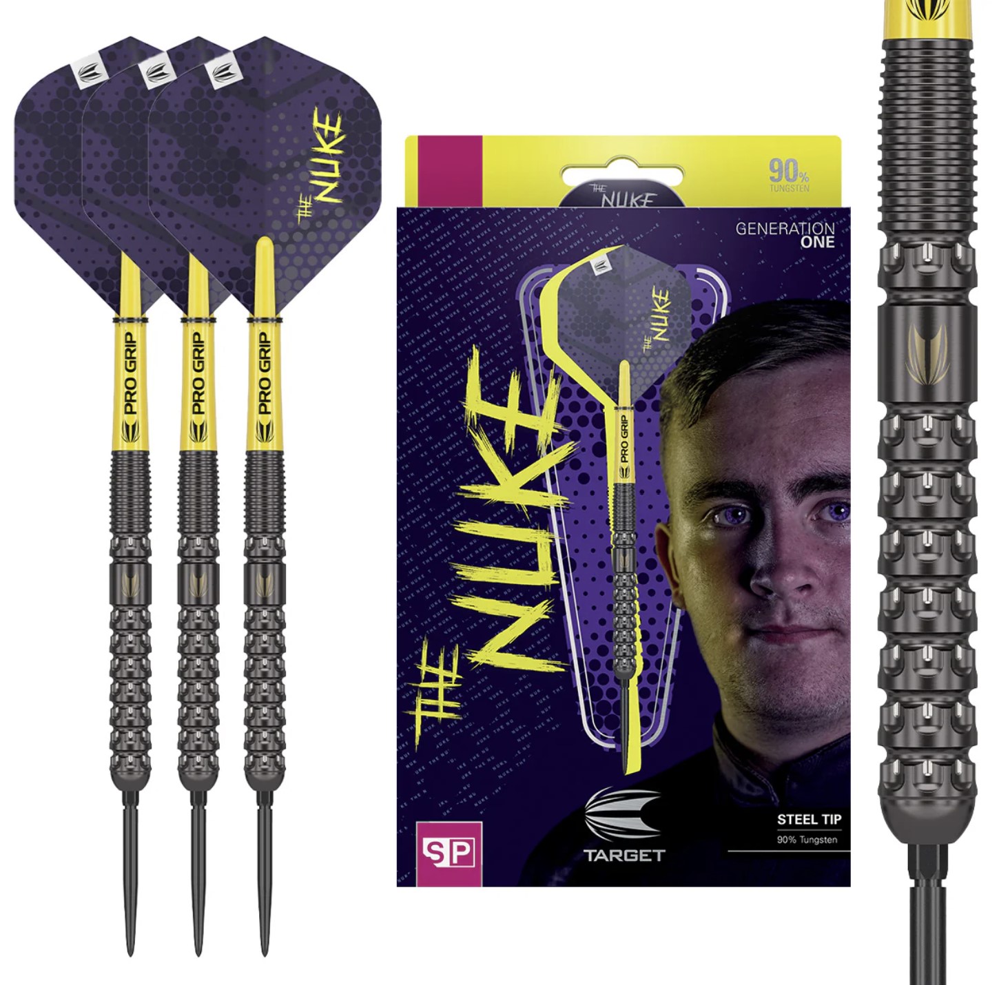 Luke Littler Gen 1 - 90% Tungsten - Swiss Point - Pixel Grip Darts Set