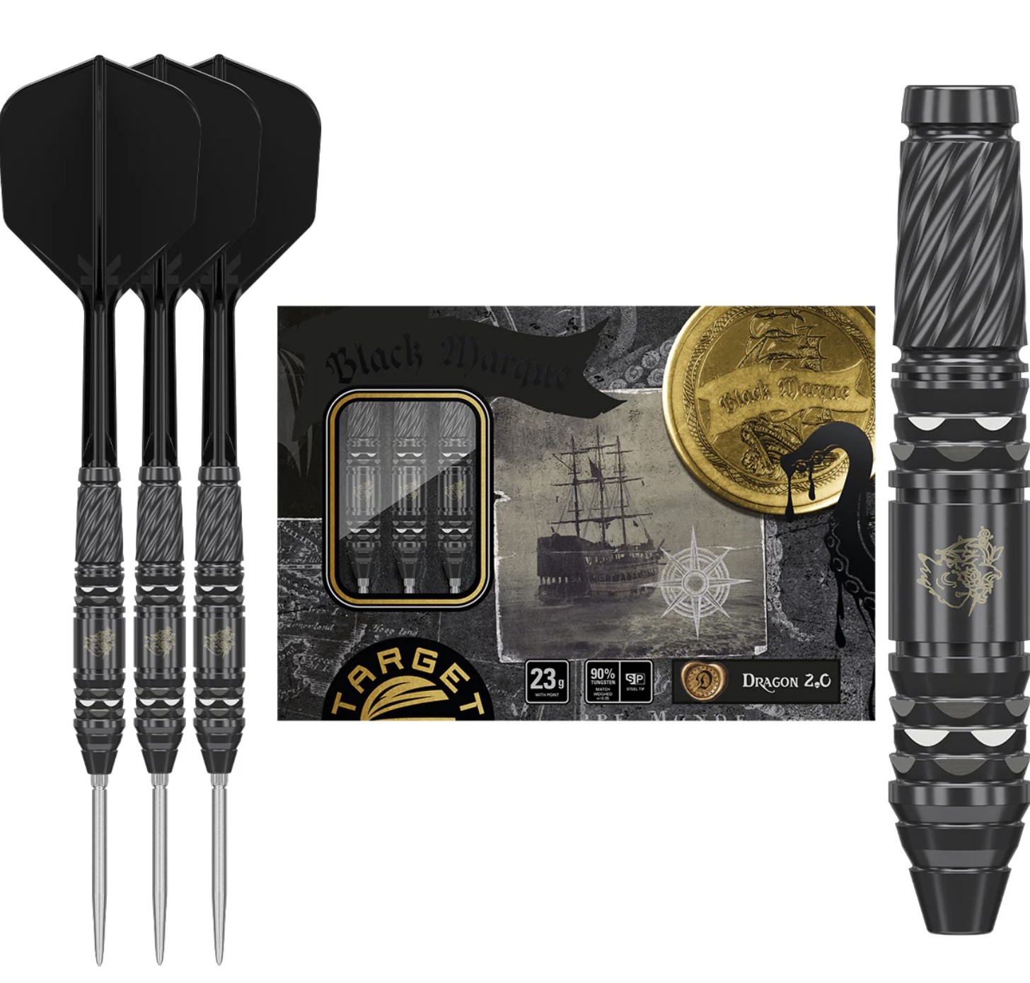 Target Japan Black Marque Dragon 2.0 - 23g - Steel Tip Swiss Point Darts Set